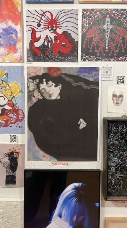A densely hung exhibition wall with Anna’s work at Hechyeomoyeo 12
